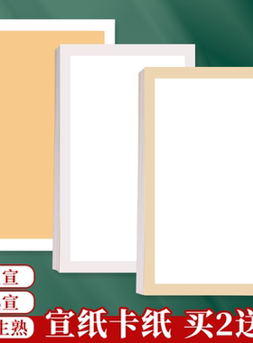 加厚宣纸国画卡纸长方形镜片纸毛笔书法专用纸国画纸空白软卡画画装裱扇面纸全白全麻手工生宣纸作品纸