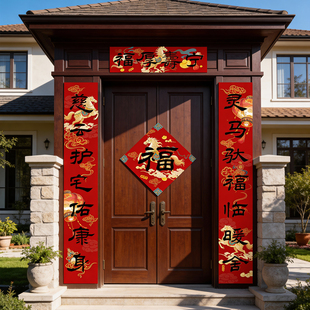 2026年马年新款蜡染微喷福字斗方门贴高档空白手写对联宣纸新年神骏呈瑞春联加厚七言复古红纸过年高级对联纸