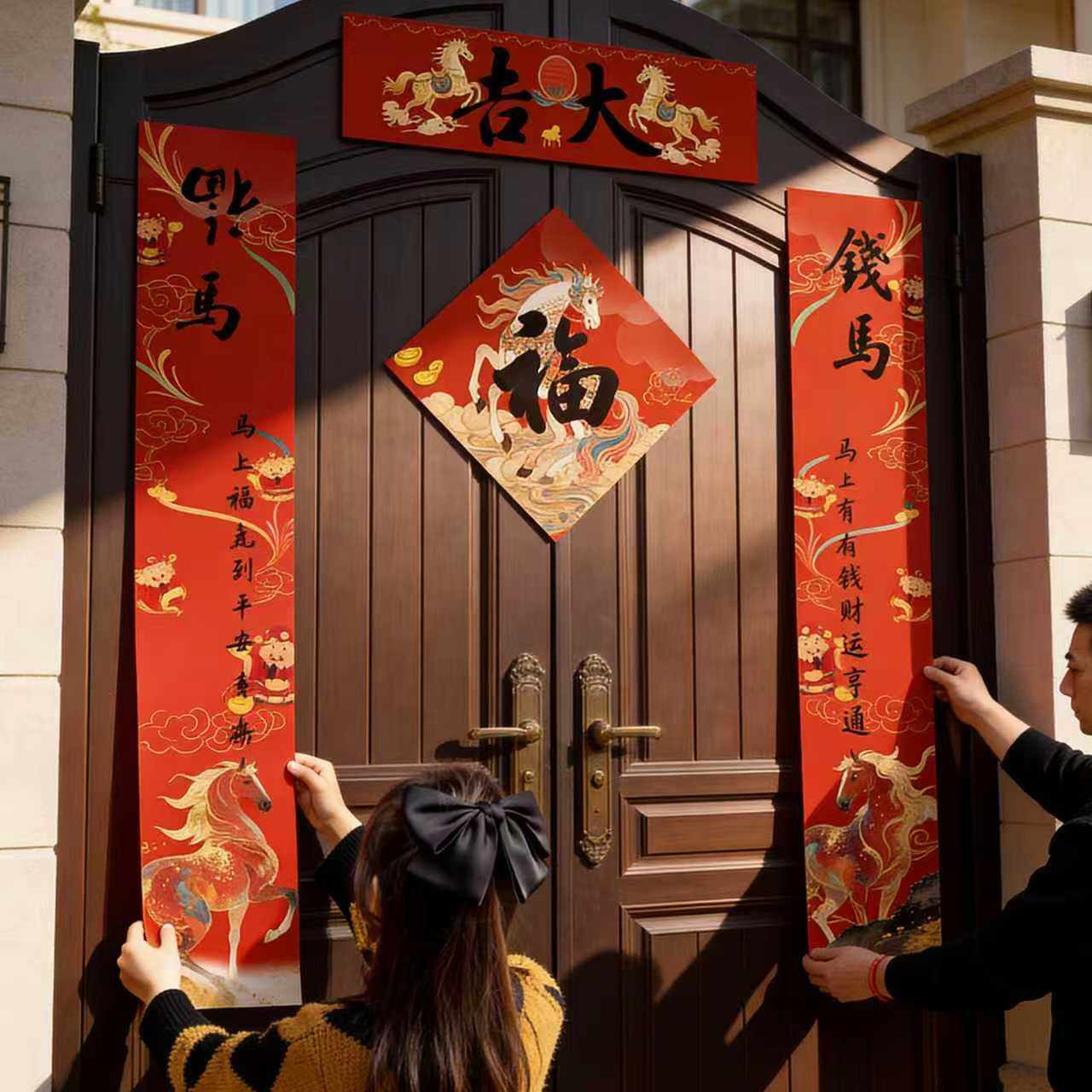 2026年马年新款高档空白手写对联宣纸新年神骏呈瑞春联蜡染微喷福字斗方门贴加厚七言复古红纸过年高级对联纸,文具电教/文化用品/商务用品,宣纸,淘宝优惠券,粉丝福利购,淘宝优惠卷