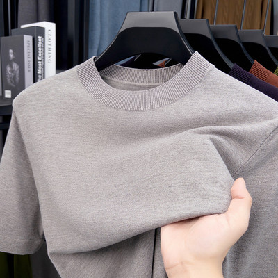精纺春秋新款羊毛衫男短袖秋冬季薄款半袖圆领中年针织打底衫上衣