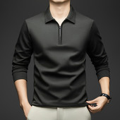 春秋季 上衣中年爸爸商务休闲polo打底衫 长袖 t恤男翻领半拉链薄款