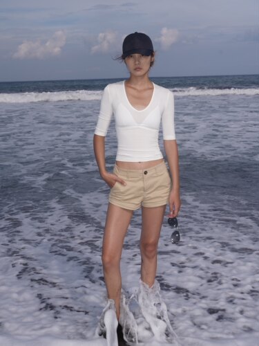 SOXORO邵小柔 | 卡其色低腰短裤夏日百搭显瘦休闲直筒简约热裤