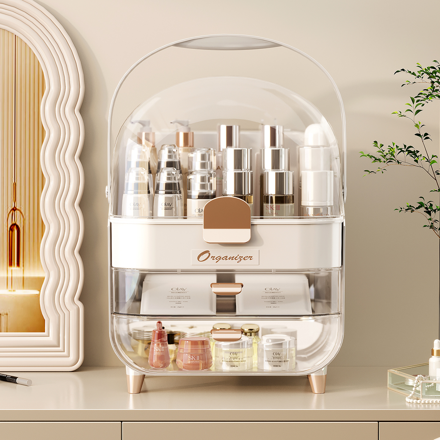 化妆品收纳盒桌面高级感防尘大号