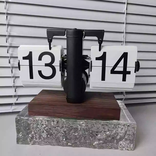 家用复古机械翻页时钟桌面个性自动实木翻页钟简约轻奢木艺摆件