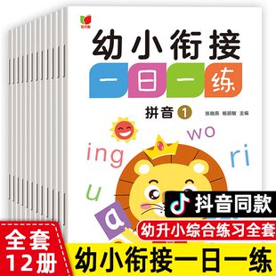 幼小衔接一日一练教材全套12册学前班升一年级幼儿园大中班入学准备大练习拼音数学识字书幼儿认字专项拼读训练测试卷练习题册每日