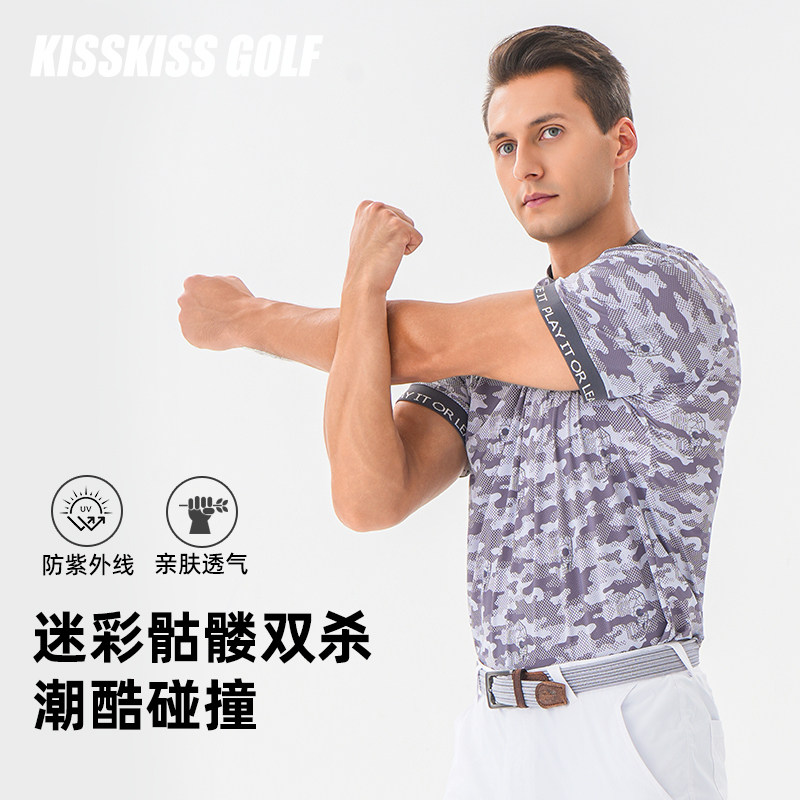 KISSKISSGOLF高尔夫迷彩印花男士小高领短袖T恤运动休闲时尚透气