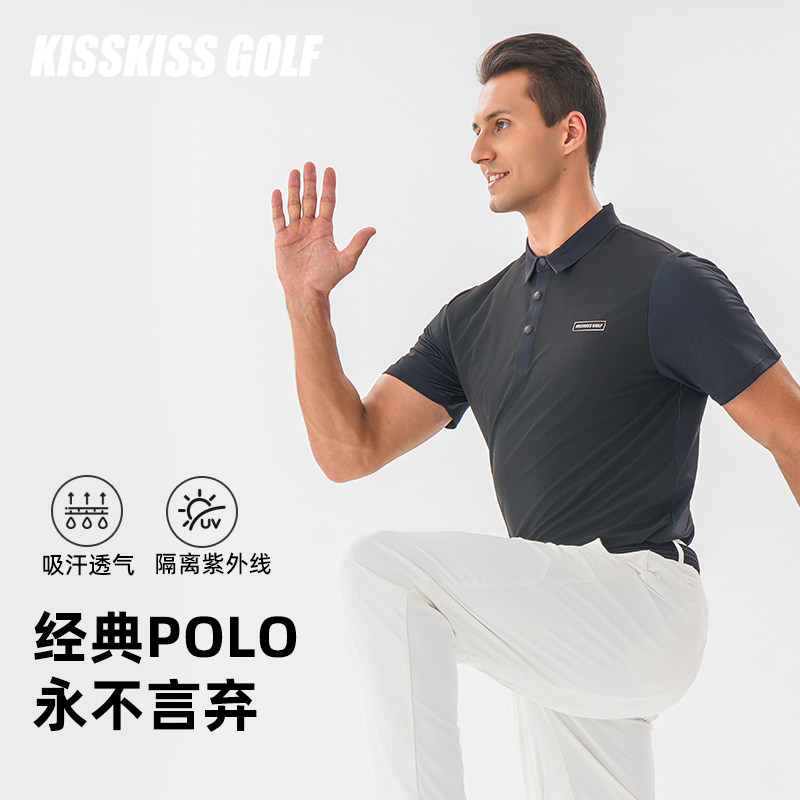 KISSKISSGOLF高尔夫腰果花印花男士翻领T恤运动时尚速干短袖上衣