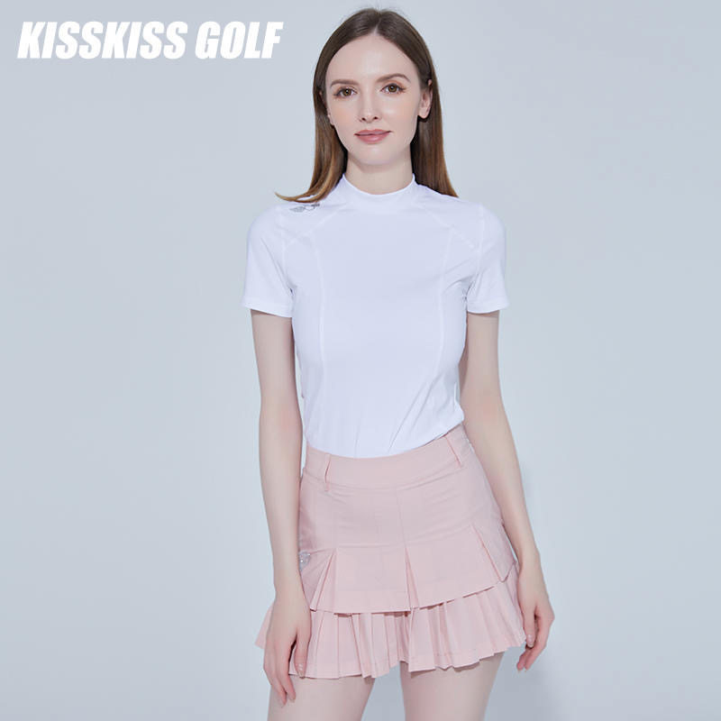 KISSKISSGOLF女装小高领短袖T恤高尔夫休闲运动日常瑜伽跑步上衣