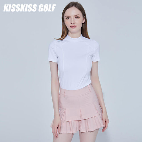 KISSKISSGOLF女装小高领短袖T恤高尔夫休闲运动日常瑜伽跑步上衣