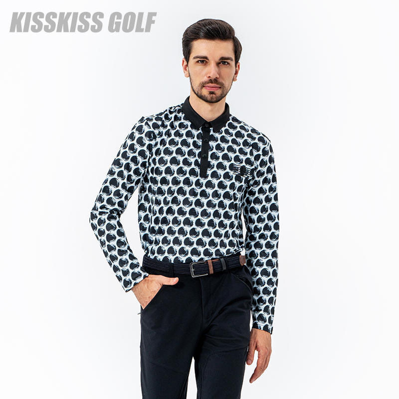 KISSKISSGOLF高尔夫男士大波点印花长袖T恤 运动时尚休闲上衣春秋
