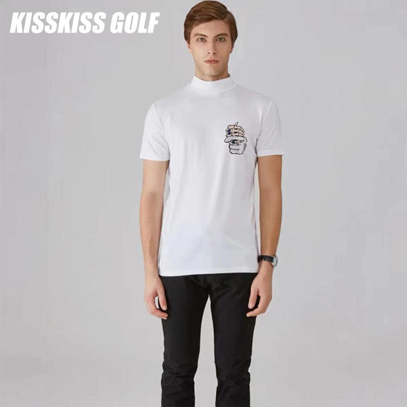 KISSKISSGOLF男装小高领经典握杆T恤高尔夫运动休闲T恤夏季短袖男