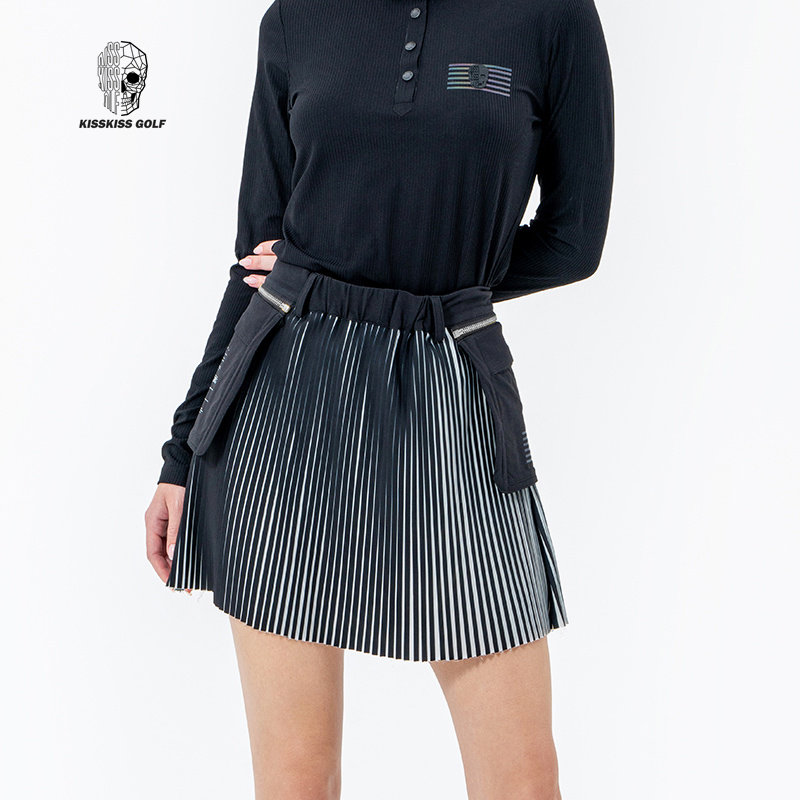 KISSKISSGOLF女士百褶印花裙高尔夫运动半身裙百搭休闲透气短裙