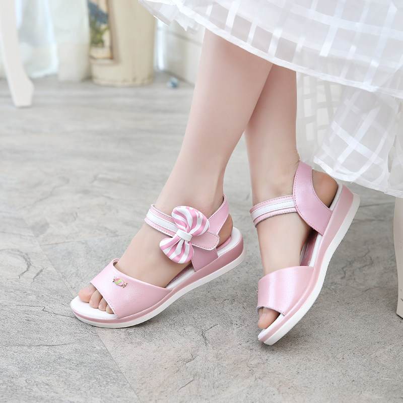 Sandales enfants en cuir de vache fendu orteil brodé pour été - semelle caoutchouc - Ref 1053457 Image 5