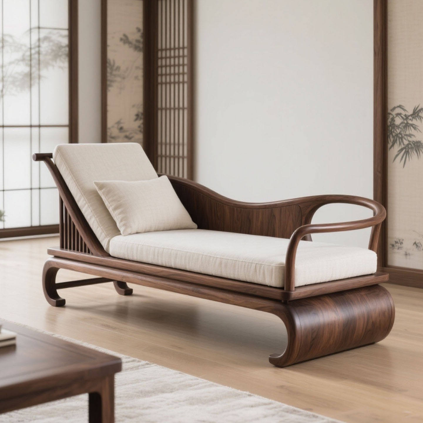 北美黑胡桃木贵妃椅宋式美学实木贵妃床榻新中式客厅懒人沙发躺椅,住宅家具,罗汉床,淘宝优惠券,粉丝福利购,淘宝优惠卷