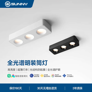 筒灯客厅卧室吸顶长方形简约无主灯深防眩全光谱护眼筒灯 超薄明装