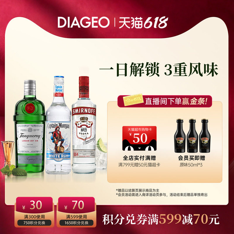 【调酒】添加利伦敦干味金酒+斯米诺红牌+摩根船长白标组合基酒