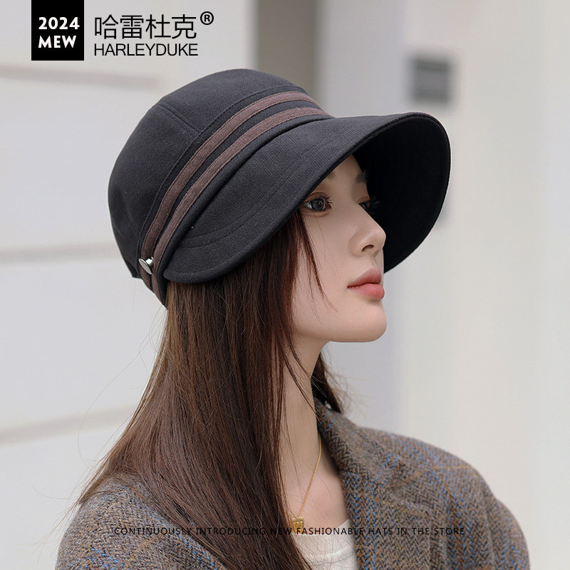 2025新款宽檐气质百搭鸭舌渔夫帽女春秋可戴口罩显脸小空顶防晒帽