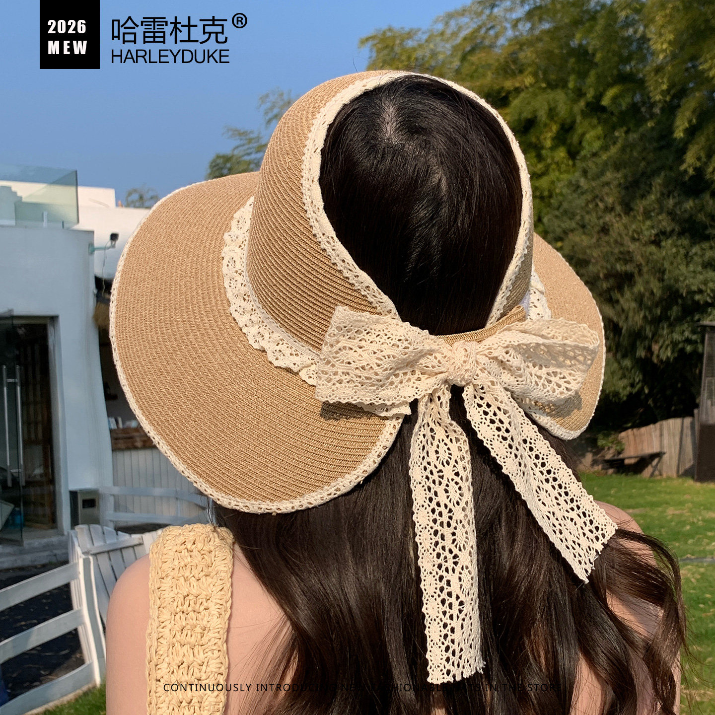 可折叠空顶遮阳防晒大檐草帽子女款夏季沙滩出游度假风草编太阳帽