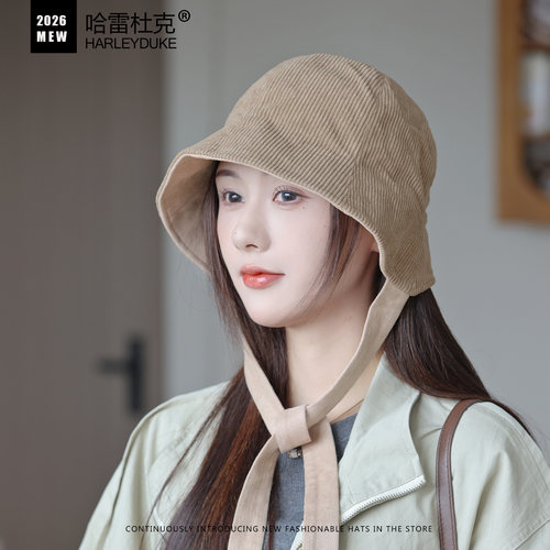 秋冬双面戴灯芯绒显脸小渔夫帽女