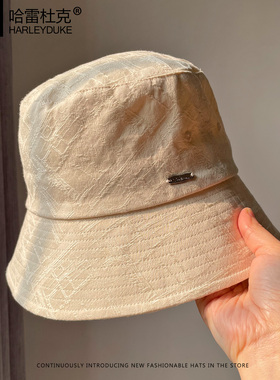 不规则纹理黑色盆帽街头日系简约潮男帽春夏百搭显脸小女士渔夫帽