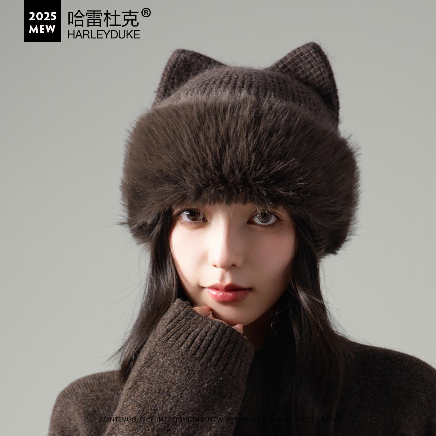 冬天毛绒绒加厚可爱猫耳朵毛线帽