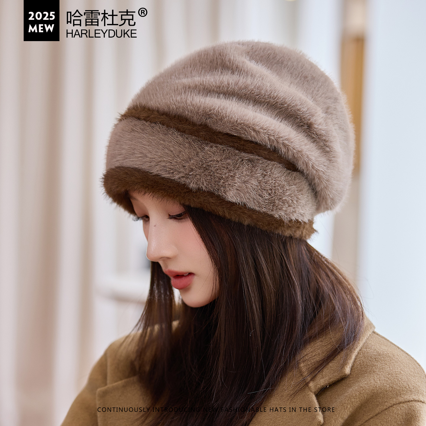 秋冬天毛绒帽包头护耳保暖堆堆帽