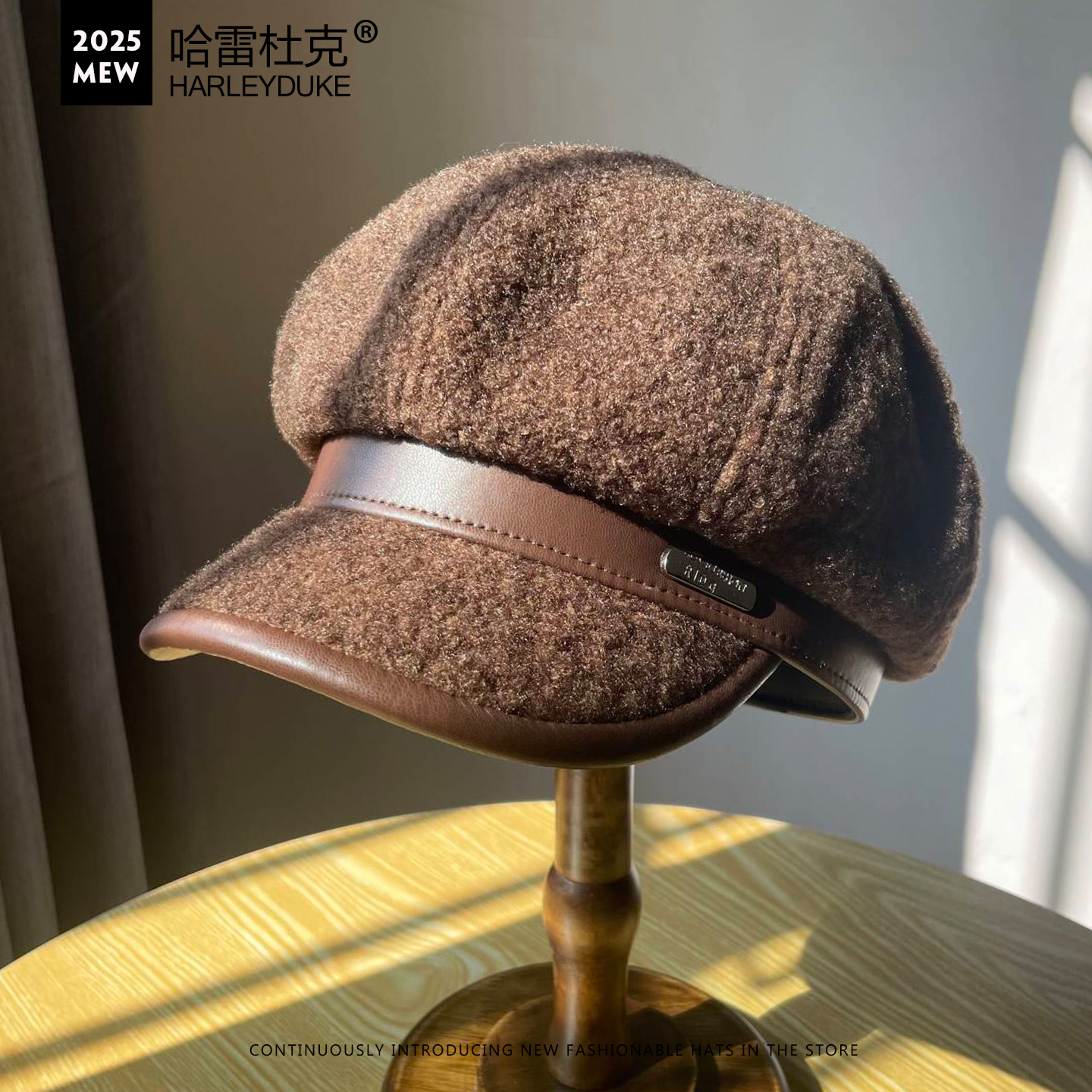 秋冬绒面八角帽子女大头围显脸小