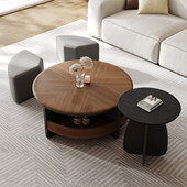 中古风圆形茶几轻奢高级感客厅家用新款 茶几小户型设计师边几组合