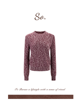 SO 100绵羊毛秋冬慵懒风酒红混纱羊毛大肚纱套头毛衣