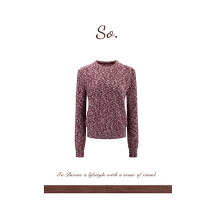 SO 100绵羊毛秋冬慵懒风酒红混纱羊毛大肚纱套头毛衣