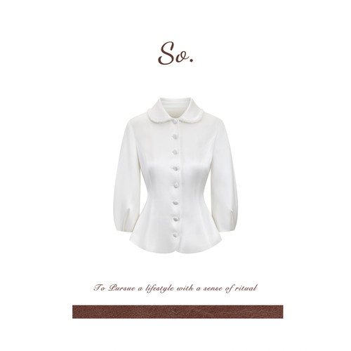 SO 26ss原创设计醋酸缎面高级感娃娃领衬衫上衣气质收腰显瘦衬衣