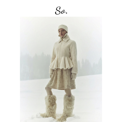 SO 【100%羊毛】羊毛下摆浪感冬款百搭短款加厚保暖黑白外套