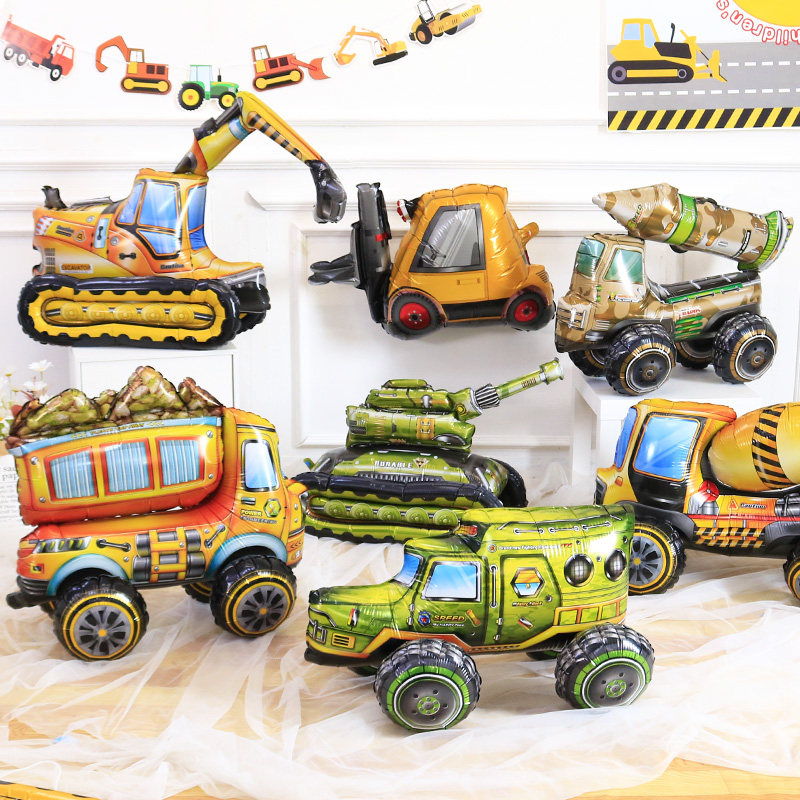 挖掘机汽车组装气球立体坦克工程车男孩宝宝周岁生日派对装饰布置,节庆用品/礼品,节日装扮用品,淘宝优惠券,粉丝福利购,淘宝优惠卷