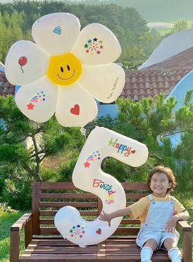 ins白色数字野餐气球装饰儿童宝宝周岁生日派对拍照道具场景布置