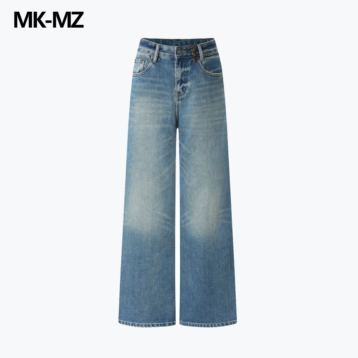 MKMZ「浅滩蓝叙」复古浅蓝阔腿牛仔裤女高腰显瘦垂感脚口织带长裤