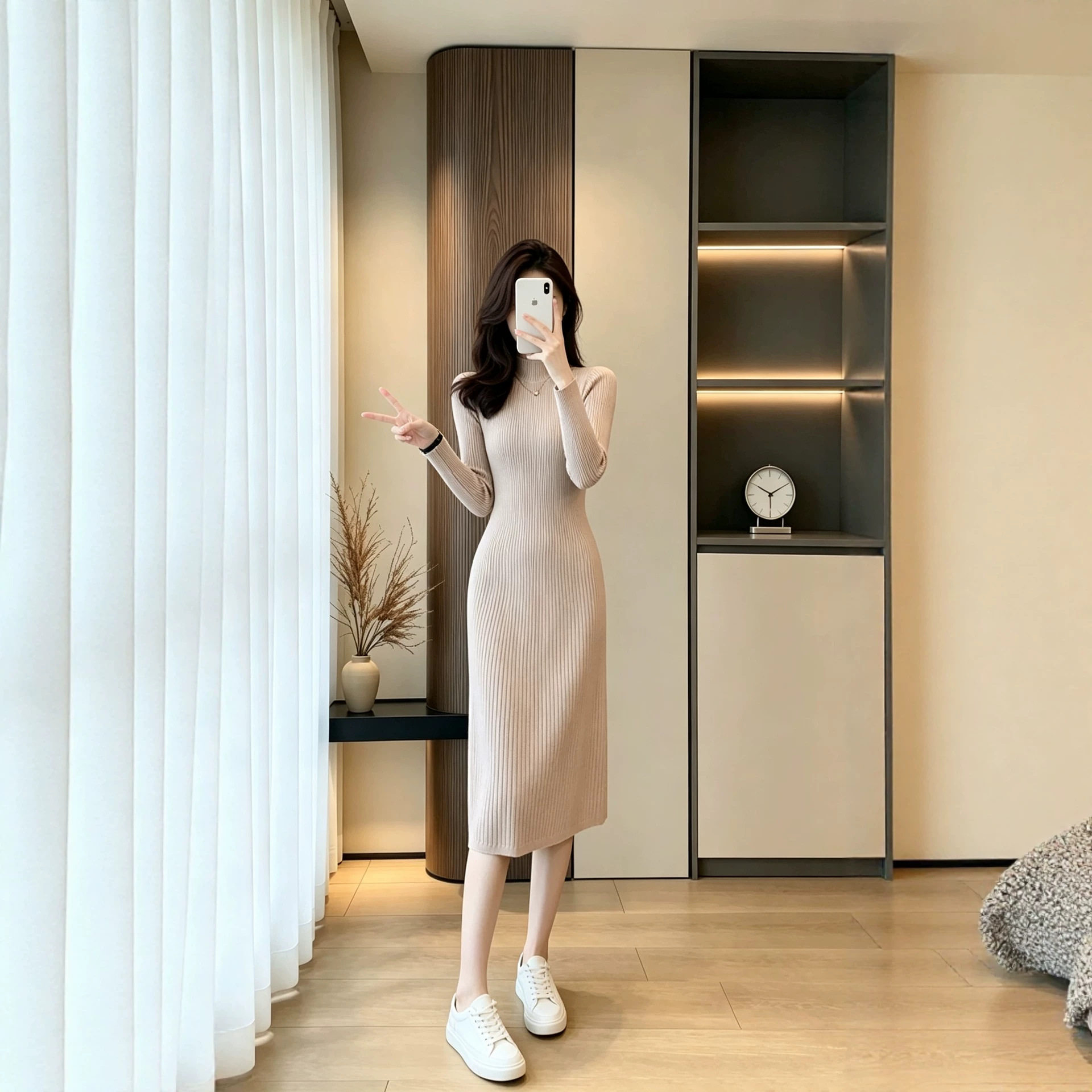 半高领针织连衣裙女秋冬修身显瘦气质高级感配大衣的内搭毛衣裙子
