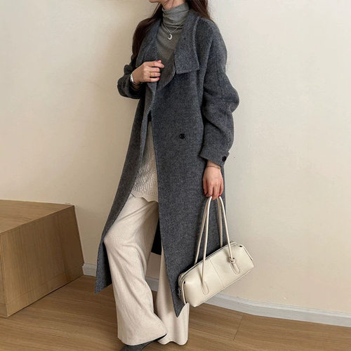 实拍高级感2026秋季新款立领气质高端羊毛双面呢大衣长款女士外套