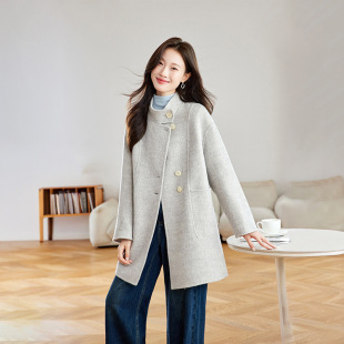 韩系立领双面羊毛大衣女2025秋冬高级感气质中长款 小个子羊毛