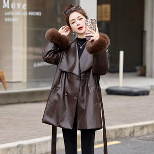 女式羽绒服2025冬季保暖羽绒服外套配腰带可拆卸仿狐狸袖毛NS9790