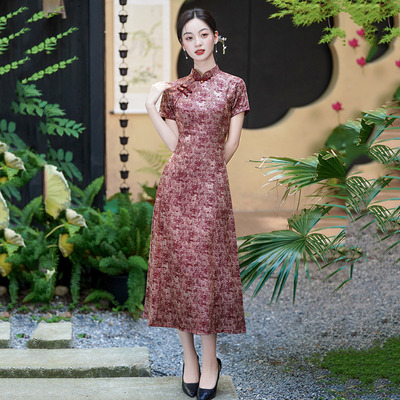 显瘦日常妈妈装国风改良旗袍2025新款女新中式复古短袖连衣裙