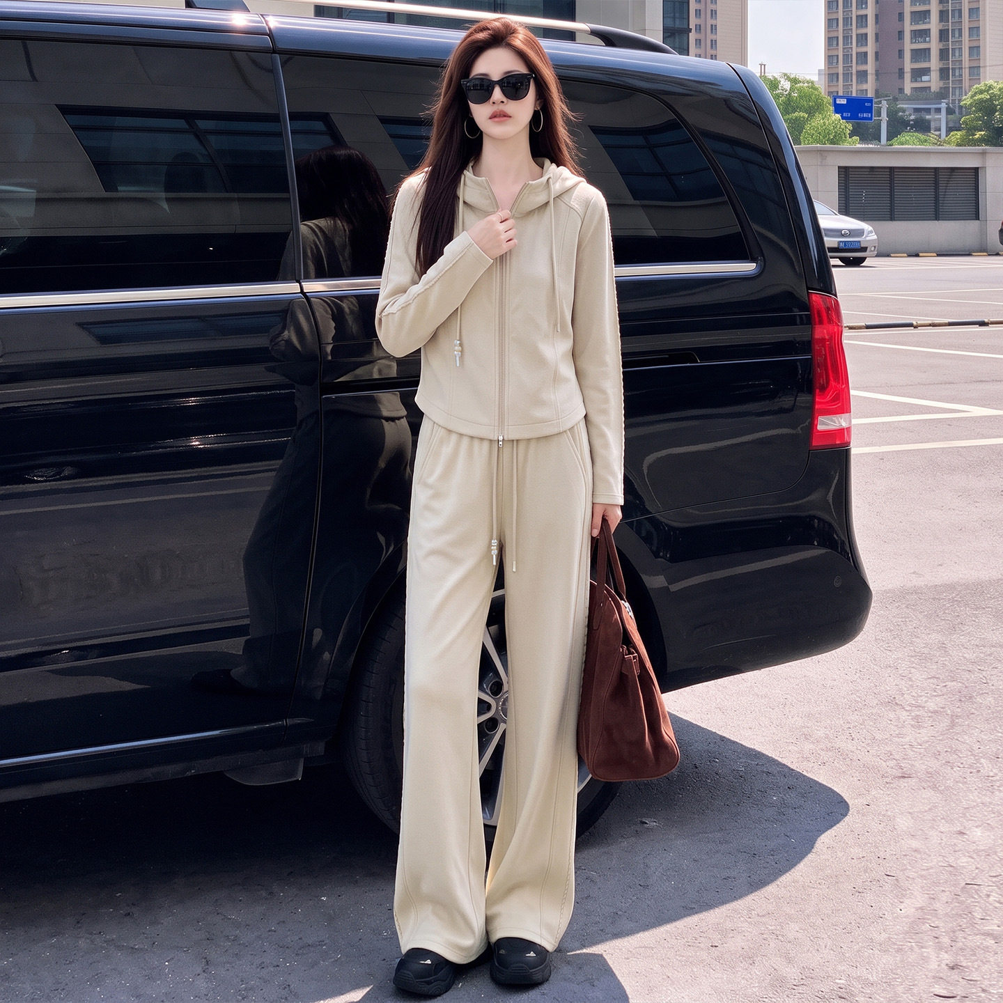 时尚套装裤女2026秋冬季拉链连帽开衫阔腿裤减龄休闲时尚两件套潮