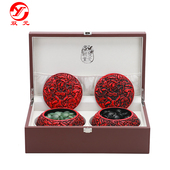 双元 古典牡丹雕漆罐玉石棋子礼盒装