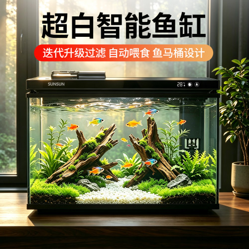 森森超白玻璃制氧过滤桌面鱼缸