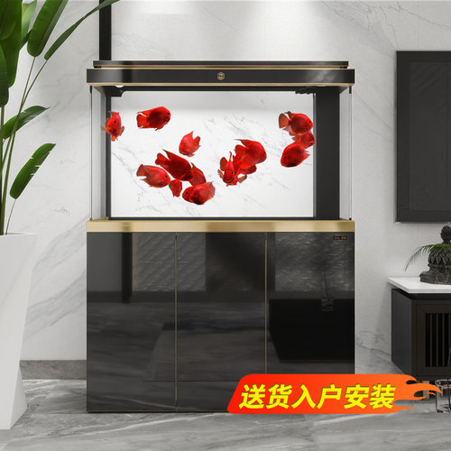 森森底滤鱼缸轻奢超白合金底柜