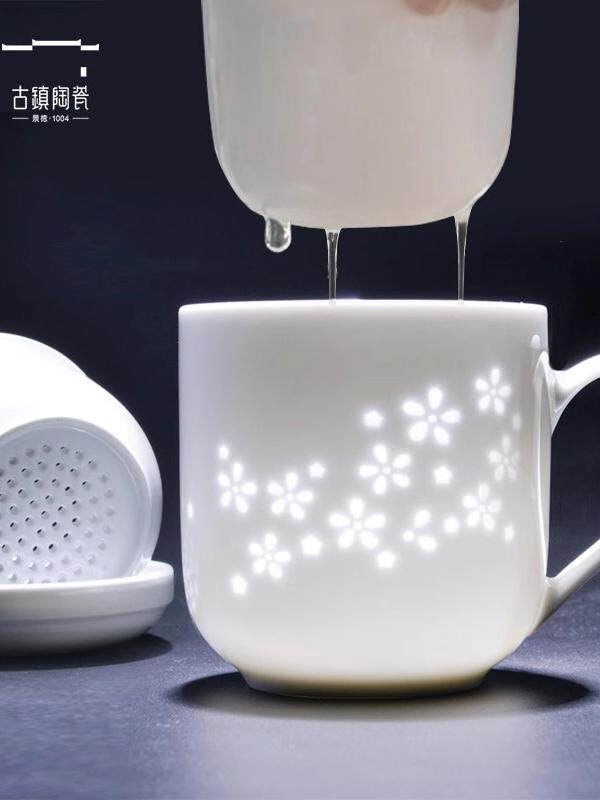 景德镇茶杯陶瓷茶水分离办公室精品杯高端过滤杯白瓷杯茶杯