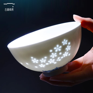 古镇陶瓷 景德镇高温玲珑瓷饭碗 米饭碗碟套装 家用碗 高白瓷碗