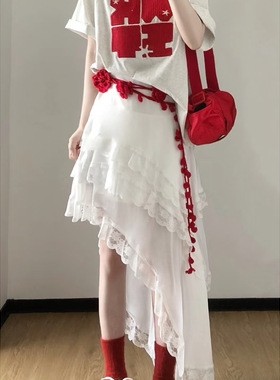 早春小香风玫瑰花腰绳针织细窄长条腰带女配裙子腰链y2k配饰颈链