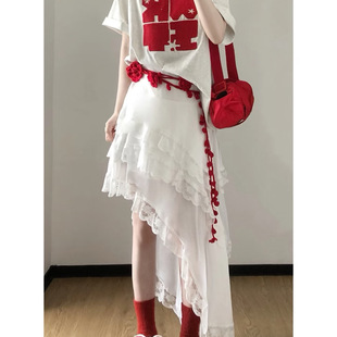 早春小香风玫瑰花腰绳针织细窄长条腰带女配裙子腰链y2k配饰颈链