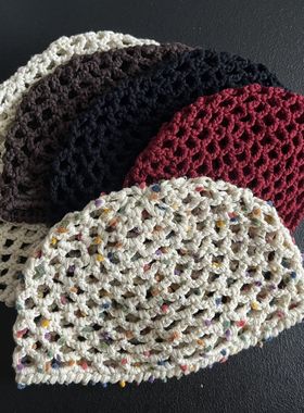 四季新款薄款瓜皮帽男女手工短帽网帽网眼瓜皮帽透气镂空勾花帽子