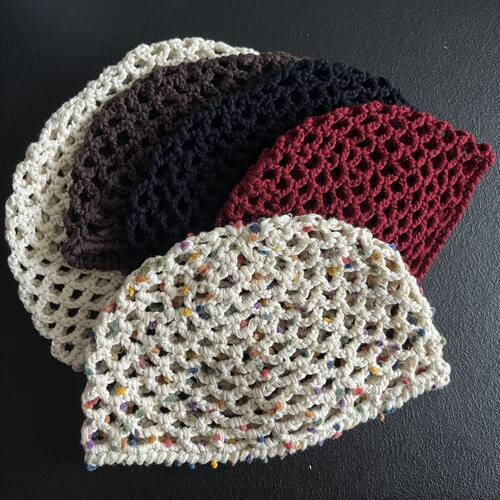 夏季薄款透气镂空勾花瓜皮帽